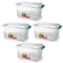 Kit 4 Caixas Organizadoras Transparente 19 L Tampa e Travas