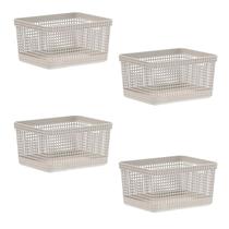 Kit 4 Caixas Organizadores 8L Multiuso Decorativo Cestos C/ Alça Roupas Sala Cozinha Armazenamento Banheiro Empilhável