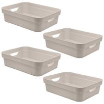 Kit 4 Caixas Plástica 4,8L Organizadora Multiuso OU Bege
