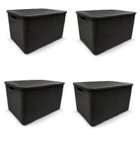 Kit 4 Caixas Rattan Com Tampa 20 Litros 42x29,5x20cm Preto