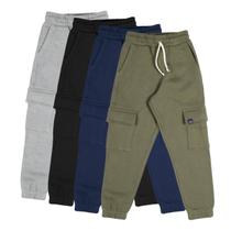 Kit 4 Calça Infantil Menino Moletom Cargo Inverno Bolso Lisa