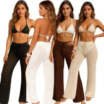 Kit 4 Calça Saída De Praia Lisa Tricot Pantolona Crochê Tendência Moda Praia Alto Verão Tendencia