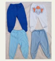 Kit 4 Calças Bebê menino - 3 coloridas Lisas e 1 Creme com desenho no bumbum - Bicho Molhado