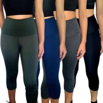 Kit 4 Calças Femininas Corsário Justas Cós Cintura Alta Lisas Cores Sortidas Suplex PP ao Plus Size