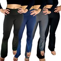 Kit 4 Calças Femininas Flare Bailarina Cós Lisa Cores Sortidas Suplex Pp Ao Plus Size