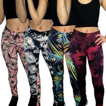 Kit 4 Calças Femininas Legging Cós Estampas Sortidas Suplex Pp ao Plus Size