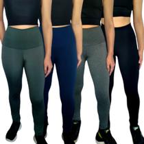 Kit 4 Calças Femininas Legging Justas Cós Cintura Alta Lisa Cores Sortidas Suplex PP ao Plus Size