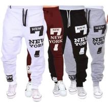 Kit 4 Calças Masculina Jogger Moletom New York Slim Academia