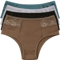 Kit 4 Calcinha Básica Feminina Canelada Pala Dupla Com Renda Dia A Dia Lingerie Conforto