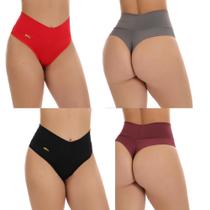 Kit 4 Calcinha Cinta Modeladora Conforto Cós Alto Fio Dental Duplo Cintura Alta Tanga Conforto 1077