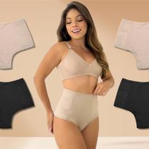 Kit 4 Calcinha Modeladora Elástico Reforçado Afina Cintura Preto e Bege Kit 4 Calcinha Modeladora Elástico Reforçado Afina Cintura Preto e Bege