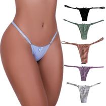 Kit 4 Calcinha Tanga Feminina Microfibra Com Regulagem Lateral Fio Dental Conforto Adulto