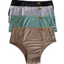Kit 4 Calcinhas Cintura Alta Plus Size Calçola Lingerie Feminino Senhora Cós Alto Conforto Com Renda