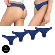 Kit 4 Calcinhas Fio Dental Try Basics Algodão Cotton Básica Lisa Moda Lingerie