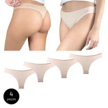 Kit 4 Calcinhas Fio Dental Try Basics Algodão Cotton Básica Lisa Moda Lingerie