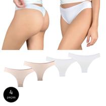 Kit 4 Calcinhas Fio Dental Try Basics Algodão Cotton Básica Lisa Moda Lingerie