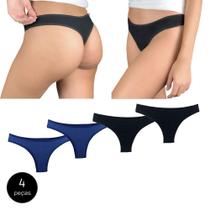 Kit 4 Calcinhas Fio Dental Try Basics Algodão Cotton Básica Lisa Moda Lingerie