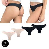 Kit 4 Calcinhas Fio Dental Try Basics Algodão Cotton Básica Lisa Moda Lingerie