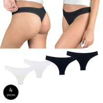 Kit 4 Calcinhas Fio Dental Try Basics Algodão Cotton Básica Lisa Moda Lingerie