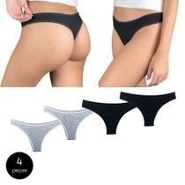 Kit 4 Calcinhas Fio Dental Try Basics Algodão Cotton Básica Lisa Moda Lingerie Kit 4 Calcinhas Fio Dental Try Basics Algodão Cotton Básica Lisa Moda Lingerie