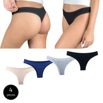 Kit 4 Calcinhas Fio Dental Try Basics Algodão Cotton Básica Lisa Moda Lingerie