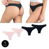 Kit 4 Calcinhas Fio Dental Try Basics Algodão Cotton Básica Lisa Moda Lingerie