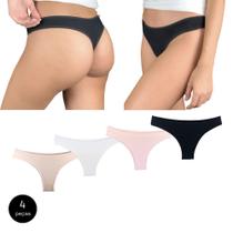Kit 4 Calcinhas Fio Dental Try Basics Algodão Cotton Básica Lisa Moda Lingerie