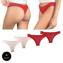 Kit 4 Calcinhas Fio Dental Try Basics Algodão Cotton Básica Lisa Moda Lingerie