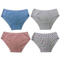 Kit 4 Calcinhas Infantis 100 Algodão LR24-189 Rosa Bebê, Corações, Poá, Azul - Basic+ Kit 4 Calcinhas Infantis 100 Algodão LR24-189 Rosa Bebê, Corações, Poá, Azul - Basic+