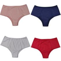 Kit 4 Calcinhas Sortidas Cós Alto Pala Dupla Plus Size Forro Algodão Feminina Confortável Adulto