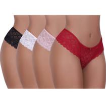 Kit 4 Calcinhas Tanga Rendada Vellfer VF-93