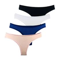 Kit 4 Calcinhas Tanga Try Basics Algodão Cotton Básica Lisa Moda Lingerie