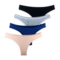 Kit 4 Calcinhas Tanga Try Basics Algodão Cotton Básica Lisa Moda Lingerie
