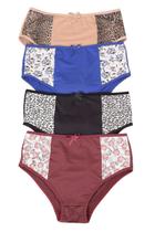 Kit 4 Calçolas Plus Size Microfibra Detalhe Estampado Calcinha Feminina Senhora Confortável