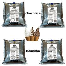 Kit 4 Calda Pronta para Sorvete Expresso LactoPro V Daus Sabor Baunilha + Chocolate bags de 5 Lts