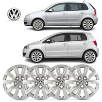 Kit 4 Calota Aro 14 Fox Spacefox Polo 2012 2013 Prata Com Emblema