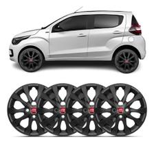 Kit 4 Calota Aro 14 Mobi 2021 Preta Esportiva Com Emblema