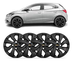 Kit 4 Calota Aro 14 Onix Prisma 2017 Á 2020 Preta Esportiva