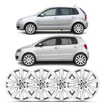 Kit 4 Calota Aro 15 Fox Spacefox Polo 2010 2011 Prata Com Emblema