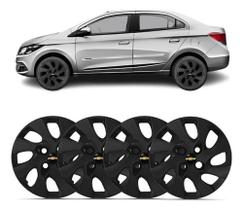 Kit 4 Calota Aro 15 Onix Prisma 2014 Á 2016 Preta Esportiva