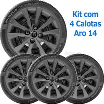 Kit 4 Calota Fiat Mobi Argo Palio Aro 14 Grafite Logo 293Cb