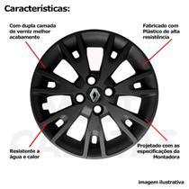 Kit 4 Calota Renault Sandero 2020 Aro 15 Preto Emblem 878Ar