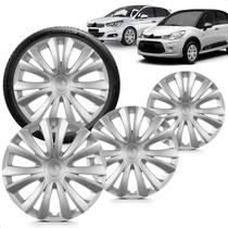 Kit 4 Calotas C3 C4 2014 a 2015 Aro 14 Prata Aro de Pressão Grid