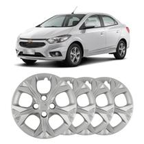 Kit 4 Calotas Calota Onix Prisma 2021 Aro 14 Prata Cubo Baixo Grid