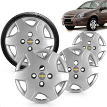 Kit 4 Calotas Celta 2012 2013 2014 2015 Aro 13 Prata Cubo Baixo Grid + Adesivo Resinado 48Mm Gm Cinza Com Dourado (4 Pc)