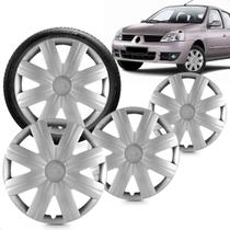 Kit 4 Calotas Clio Logan 2007 e 2008 Aro 14 Prata Aro de Pressão Grid Kit 4 Calotas Clio Logan 2007 e 2008 Aro 14 Prata Aro de Pressão Grid