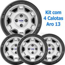 Kit 4 Calotas Ford Ka Fiesta Aro 13 Com Emblema 046Cb