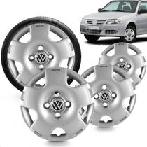 Kit 4 Calotas Gol G4 2006 A 2014 Aro 13 Prata Cubo Alto Grid + Adesivo Resinado 48Mm Vw Preto (4 Pc)