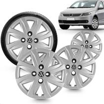 Kit 4 Calotas Gol G5 2011 A 2012 Aro 13 Prata Cubo Alto Grid + Adesivo Resinado 48Mm Vw Preto (4 Pc)