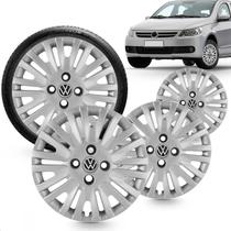 Kit 4 Calotas Gol G5 Power 2009 A 2010 Aro 14 Prata Cubo Alto Grid + Adesivo Resinado 48Mm Vw Preto (4 Pc)